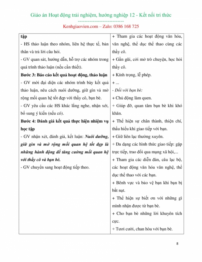 Giáo án hoạt động trải nghiệm hướng nghiệp 12 mới năm 2024 kết nối tri thức