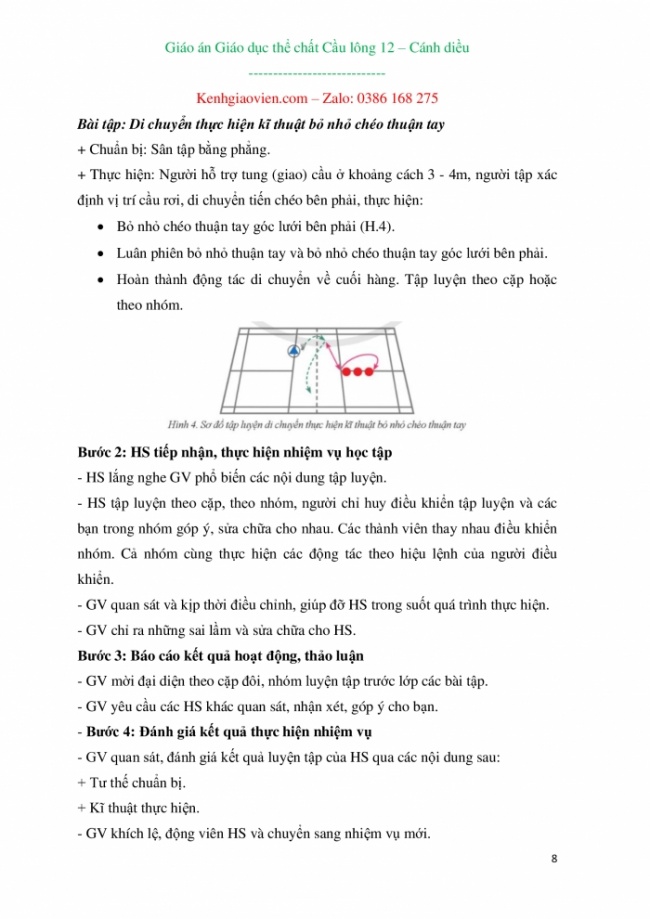 Giáo án Thể dục 12 cầu lông mới năm 2024 cánh diều