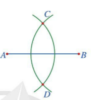 Bước 3. Vẽ một phần đường tròn tâm B bán kính 2 cm, cắt phần đường tròn tâm A vẽ ở Bước 2 tại các điểm C và D.