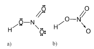 Hình 6.1. Công thức Lewis (a) và công thức cấu tạo (b) của nitric acid