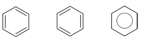 Các cách viết công thức cấu tạo dạng thu gọn của benzene: