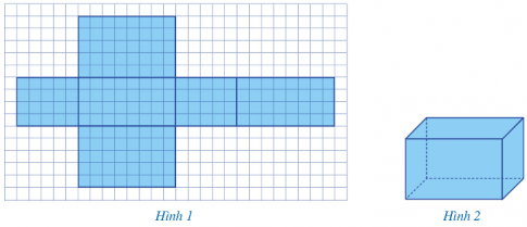 a) Vẽ hình 1.    b) Cắt, gấp để tạo lập hình 2.  c) Hình hộp chữ nhật ở Hình 2 có 6 mặt, 12 cạnh và 8 đỉnh.