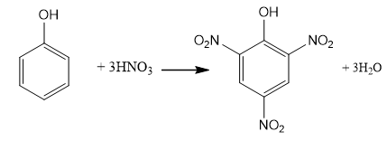 Phenol phản ứng với dung dịch nitric acid đặc trong dung dịch sulfuric acid đặc xuất hiện kết tủa vàng của picric acid (2,4,6 – tribromophenol).