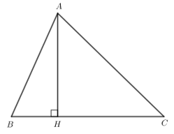 Gọi H là hình chiếu của A trên BC. Sắp xếp các đoạn thẳng AB, AH, AC theo thứ tự độ dài tăng dần