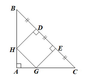 Cho tam giác ABC vuông cân tại A. Trên cạnh BC lấy các điểm D, E sao cho BD = DE =EC. Qua D và E kẻ đường thắng vuông góc với BC, chúng cắt AB và AC lân lượt tại H và G. Chứng minh tứ giác DEGH là hình vuông.