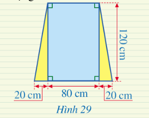 Một ô cửa số có dạng hình chữ nhật với chiêu dài là 120 cm và chiêu rộng là 80 cm. Người ta mở rộng ô cửa số đó bằng cách tăng độ dài cạnh dưới về hai bên, mỗi bên 20 cm (mô tả ở Hình 29). Sau khi mở rộng thì ô cửa số đó có dạng hình gì? Tính diện tích của ô cửa số đó sau khi mở rộng.