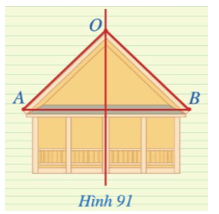 Do O thuộc đường trung trực của đoạn thẳng AB nên OA = OB = 3 m.  Vậy chiều dài mái nhà bên phải là 3 m.