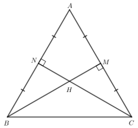 Gọi M, N lần lượt là trung điểm của AC và AB.  Do H là trực tâm của tam giác ABC nên CH ⊥ AB, BH ⊥ AC hay CN ⊥ AB, BM ⊥ AC.