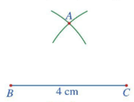 Bước 2: Vẽ một phần đường tròn tâm B bán kính 3 cm và một phần đường tròn tâm C bán kính 3 cm, chúng cắt nhau tại điểm A.