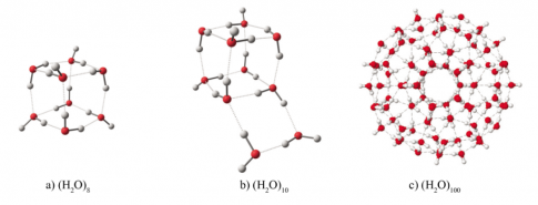 Nhờ liên kết hydrogen, các phân tử nước có thể tập hợp với nhau ngay cả thể hơi, thành một cụm phân tử có kích thước khác nhau: