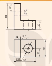 Một vật thể có dạng hình chữ L. Chiều cao của vật thể bằng 60 mm, chiều cao phần nét ngang 20 mm