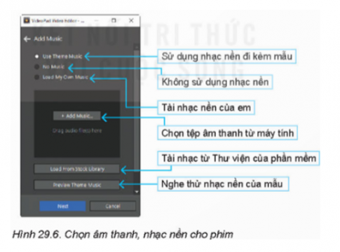 * Bước 3.2. Chọn âm thanh, nhạc nền cho phim.