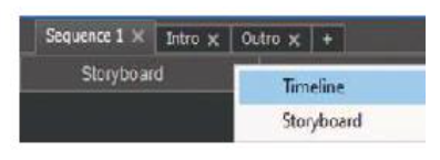 Bước 1. Tại ngăn tiến trình, nháy chuột vào hộp chọn Storyboard, trong bảng chọn hiện ra, nháy chọn Timeline để mở chế độ Dòng thời gian trong ngăn tiến trình.