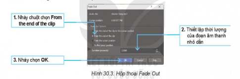 Bước 3. Hộp thoại Fade Out hiện ra, cho phép thiết lập các thông số để điều chỉnh âm lượng nhỏ dần về cuối phim.