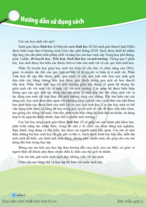 Tải Sinh học 12 Cánh diều (bản PDF)