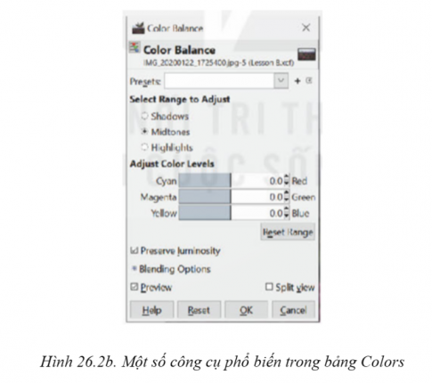 b) Công cụ cân bằng màu (Color Balance)