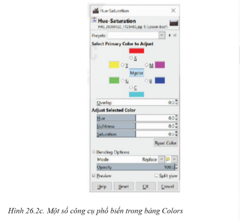 c) Công cụ chỉnh màu sắc (Hue-Saturation)