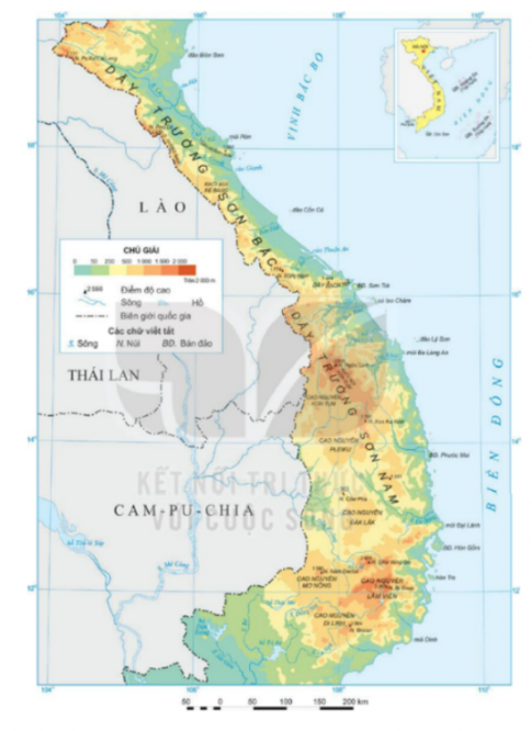 Câu 2 (4 điểm): Quan sát Lược đồ địa hình vùng núi Trường Sơn Bắc và vùng núi Trường Sơn Nam và kể tên những dãy núi cao ở khu vực này và ghi độ cao của các dãy núi đó.