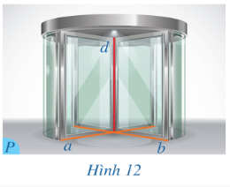 Hình 12 mô tả cửa tròn xoay, ở đó trục cửa và hai mép cửa gợi nên hình ảnh các đường thẳng d, a, b; sàn nhà coi như mặt phẳng (P) chứa a và b. Hỏi đường thẳng d có vuông góc với mặt phẳng (P) hay không? 