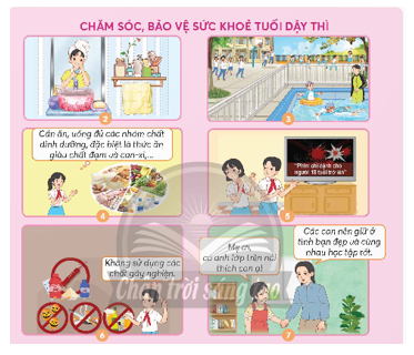 Quan sát hình, đọc thông tin và cho biết những việc nên làm, không nên làm để chăm sóc và bảo vệ sức khoẻ về thể chất, tinh thần ở tuổi dậy thì.