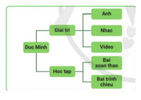Bạn Đức Minh có nhiều tệp ảnh, nhạc, video, phục vụ cho việc học tập và giải trí. Em hãy gợi ý cho bạn Đức Minh tạo cây thư mục để tổ chức lưu trữ các tệp này.