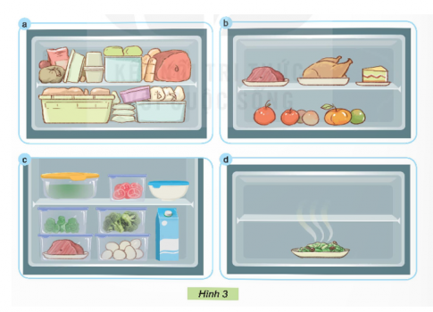  Những hình ảnh nào thể hiện việc sắp xếp, bảo quản tủ lạnh không đúng cách?