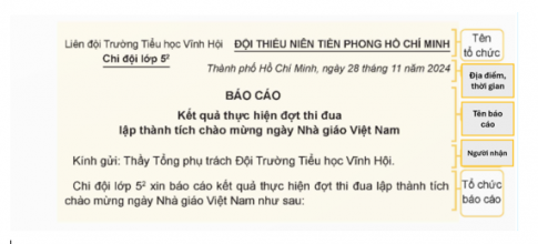 Đọc, xác định các phần và nội dung từng phần của báo cáo sau: