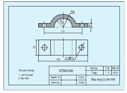 Cho biết tên gọi hình chiếu của bản vẽ chi tiết vòng đai