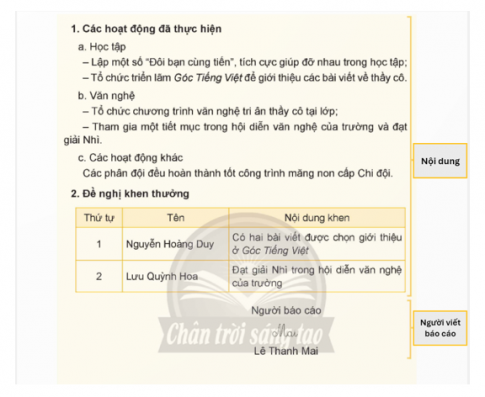 Đọc, xác định các phần và nội dung từng phần của báo cáo sau: