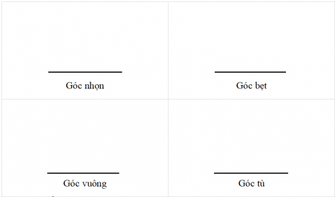 Hãy vẽ tiếp một cạnh vào hình dưới đây để tạo thành một góc theo yêu cầu bên dưới.