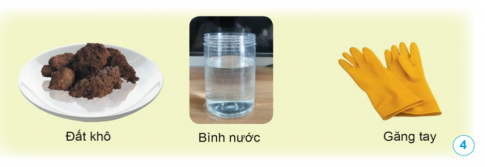 Với mẫu đất và dụng cụ được chuẩn bị ở hình 4, hãy đề xuất cách làm để chứng minh trong đất có chứa không khí và giải thích?