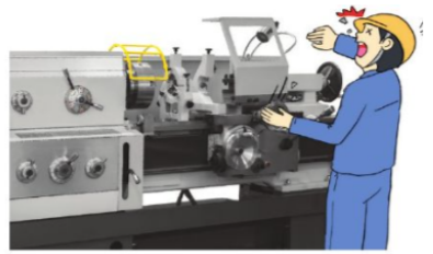 Quan sát hình ảnh sau và cho biết người công nhân đã mắc phải nguyên nhân gây ra tai nạn lao động trong sản xuất cơ khí nào?