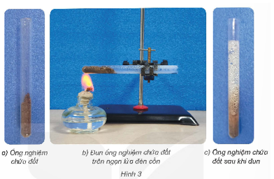 Quan sát ống nghiệm trong hình 3 và nêu hiện tượng xảy ra. Từ đó, cho biết trong đất có thành phần nào.