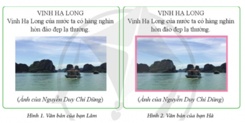 Hai bạn Lâm và Hà đã tạo tệp văn bản có ảnh minh hoạ như ở Hình 1 và Hình 2. Em thích cách trình bày của bạn nào hơn? Vì sao?