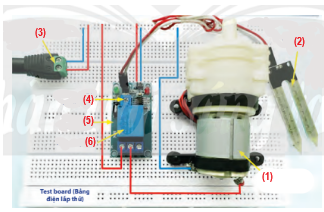 Cho biết tên của bộ phận (1) trong sơ đồ lắp mạch điện điều khiển sử dụng mô đun cảm biến độ ẩm sau