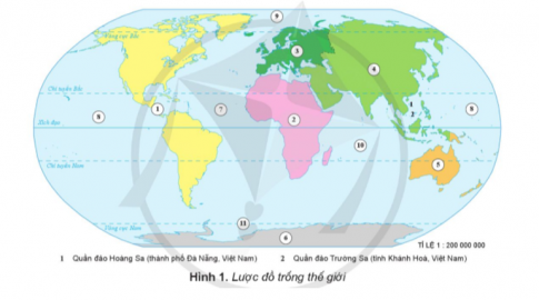  a, Quan sát hình 1, em hãy cho biết tương ứng với các số từ 1 đến 11 là những châu lục và đại dương nào trên thế giới