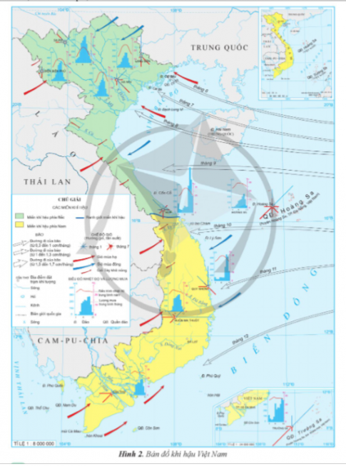 Dựa vào thông tin và hình 2, hãy trình bày các biểu hiện của thiên nhiên nhiệt đới ẩm gió mùa thông qua các yếu tố khí hậu ở nước ta.