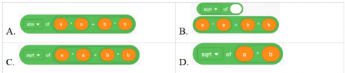 Cho phép toán sau: . Đâu là biểu thức đúng của phép toán trong phần mềm Scratch?