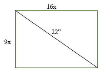 Gọi chiều dài của màn hình là 16x (cm) thì chiều rộng của màn hình là 9x (cm).   