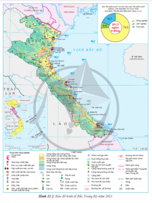 Dựa vào thông tin và hình 21.2, hãy trình bày một số đặc điểm nổi bật của nông nghiệp ở Bắc Trung Bộ.
