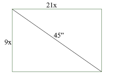 Gọi chiều dài của màn hình là 21x (cm) thì chiều rộng của màn hình là 9x (cm).