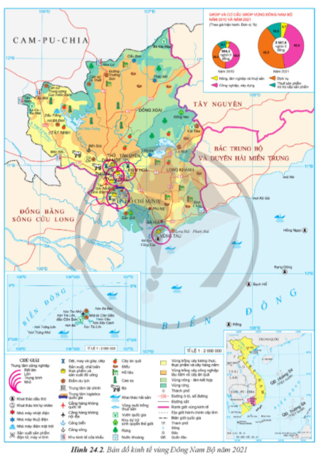 Dựa vào thông tin và hình 24.2, hãy trình bày tình hình phát triển công nghiệp ở vùng Đông Nam Bộ.