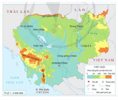 Quan sát hình 5, em hãy xác định vị trí địa lý của Campuchia trên lược đồ