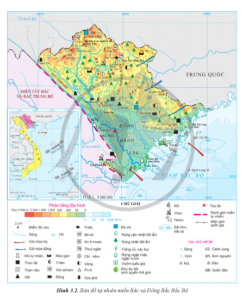 Dựa vào thông tin và hình 3.2, hãy trình bày đặc điểm tự nhiên của miền Bắc và Đông Bắc Bắc Bộ.