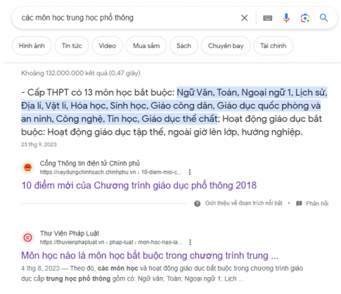 Em hãy thực hành tìm kiếm thông tin trên internet để biết về các môn học dạy ở bậc THPT. Dựa vào các thông tin tìm được, em hãy dự kiến môn học mà em thích ở bậc THPT