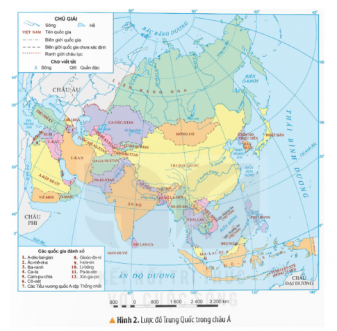 Đọc thông tin và quan sát hình 2, em hãy xác định vị trí địa lí của Trung Quốc trên lược đồ