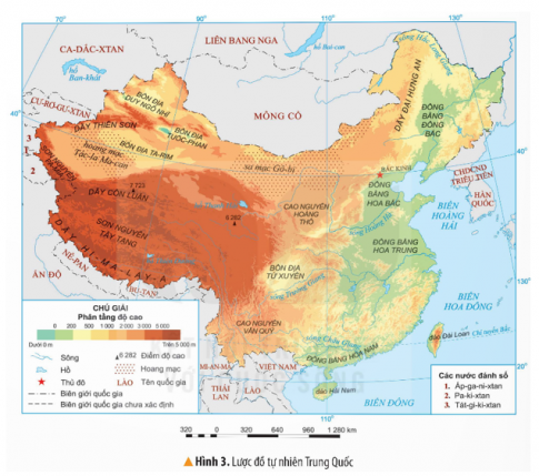 Đọc thông tin và quan sát hình 3, em hãy nêu một số đặc điểm tự nhiên của Trung Quốc.
